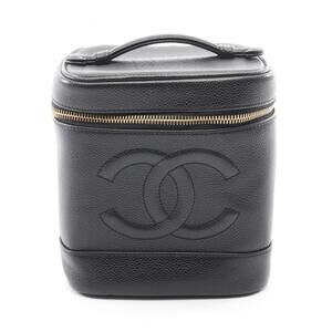 CHANEL Black Leather Logo Vanity Bag